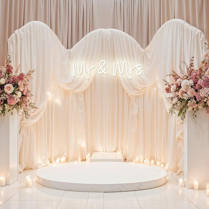 Mr and Mrs Neon Sign Wedding, Aslanka LED Mr & Mrs Light for Backdrop Decor, Neon Mr Signs for Shower Engagement Arch Flower Background Reception Desk Home Decoration Gifts, 19.6 x 5.5in(Warm White)