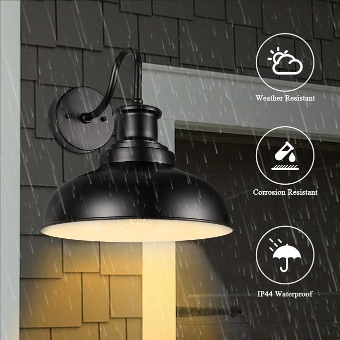 Outdoor Barn Lights Outdoor Wall Sconces Farmhouse Exterior Wall Mount Light Vintage Outside Wall Lighting Fixture Industrial Black White Lanterns for Porch, Entryway, Garage, 2 Pack
