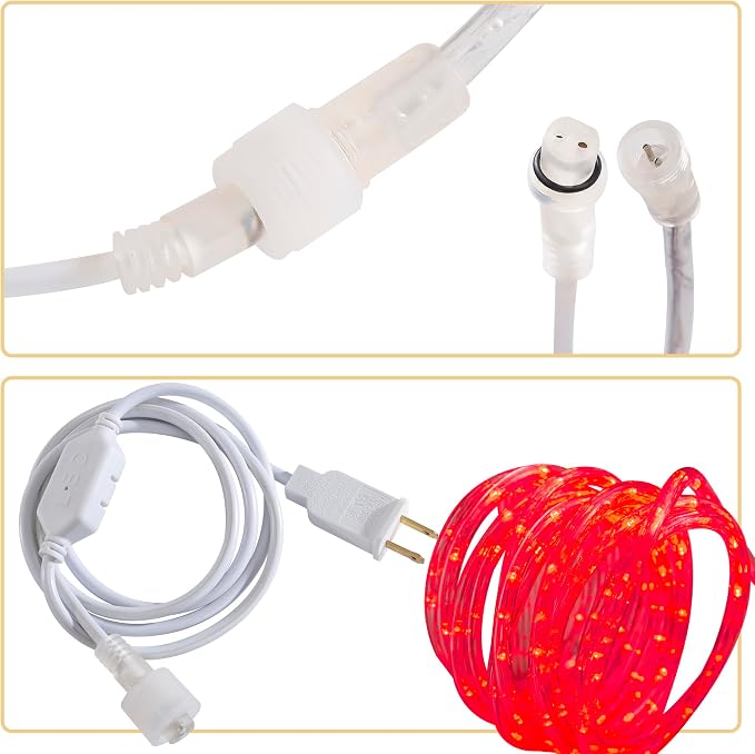 50ft Red Rope Lights, Connectable for Indoor & Outdoor,110V Transparent Flexible Tube Lights,Waterproof LED Rope Lighting For Outside, Deck, Patio, Pool, Camping, Bedroom Decor Landscape Lighting