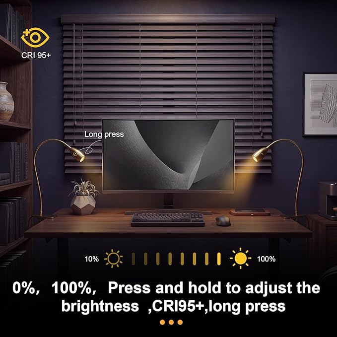 1 Pcs LED Clip on Reading Light for Bed Headboard, 3 Color Dimmable Stepless Book Light with Flexible Gooseneck Clamp Desk Lamp for Reading with USB for Bedroom, Dorms, Office, Studio (Gold)