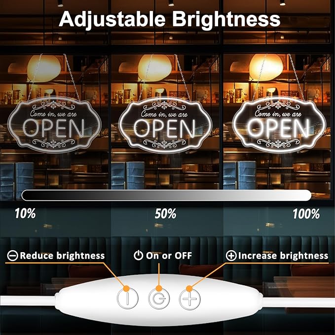 LED Neon Open Sign for Business, 16.5x10'' Come in We’re Open Sign, Daylight White Adjustable Brightness Neon Lights for Party, Bar, Salon, Stores, Hotel, Wall Decor, Clubs, Hotels