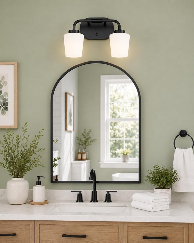 2-Light Black Bathroom Light Fixtures Over Mirror | Vanity Lighting Fixtures with Milk White Glass, Vintage Farmhouse Wall Sconces Lighting, AD-22004-2W-BK