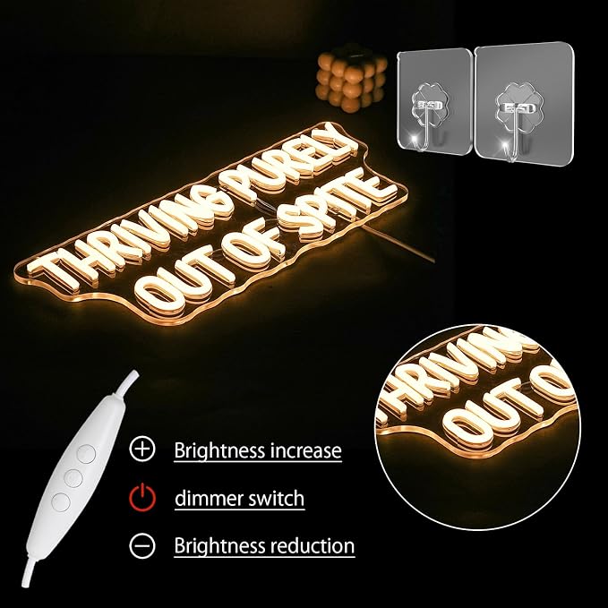 Thriving Purely Out Of Spite Neon Sign for Wall Decor Warm Letter Neon Light Motivational Quotes LED Sign Halloween Neon Light Sign for Classroom Bar Home shop Decoration