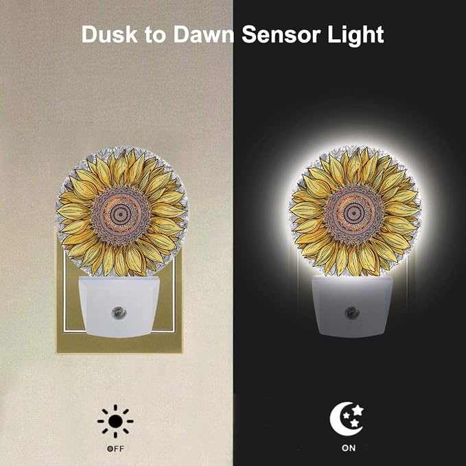 EKOBLA Sunflower Night Light, Boho Yellow Floral Night Lights Plug Into Wall with Dusk to Dawn Sensor, Gift for Women, Mom and Grandma
