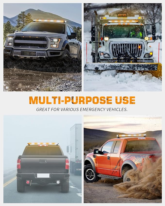 45.5" 128 LED Roof Strobe Light Bar Amber White Emergency Lights | Top Magnetic Double Side Traffic Advisor Warning Hazard Safety Caution Lights for Plow Trucks Construction Vehicles Wreckers