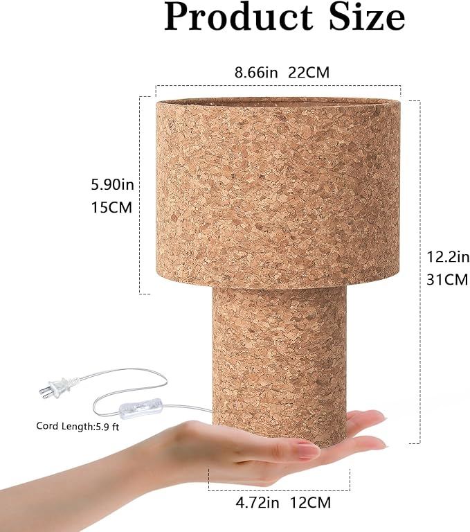 Ziqqeelam Rustic Small Table Lamp with Natural Bark Linen Lamp Shape, Farmhouse Bedside Lamp for Nightstand, Side Table Lamp for Kitchen, Office, Reading Desk, 12.2 Inch, E26 Socket, ON/Off Switch
