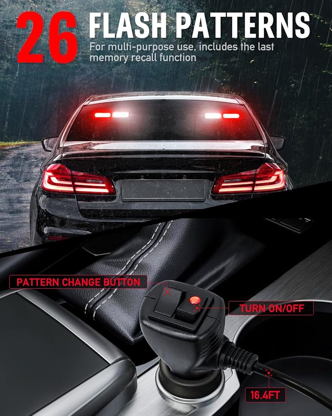 HLauto 1002L Emergency Strobe Traffic Advisor Light Bar: 40LED Dash Safety Warning Flashing Front/Rear Windshield Visor Light for Construction Vehicle, Trucks (2x10.7inch, Red White)
