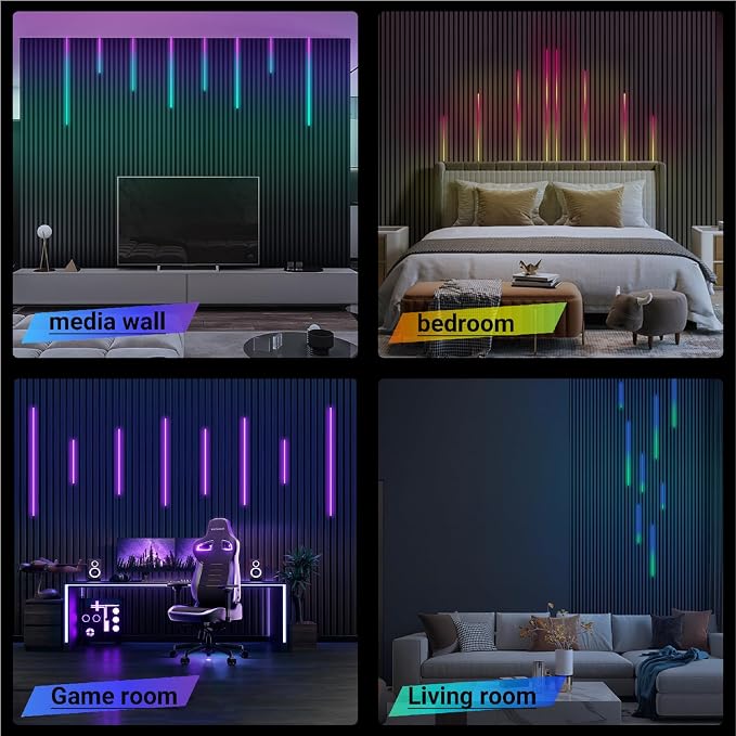 HAMRVL RGB+IC Smart Recessed Lighting Wall Panel Lights, 8PCS Slat Wall Lights for Acoustic Panels, APP & Remote Control, Music Sync, Chasing Effect, Timer, LED Light Wall Panels for Wood Wall Panels