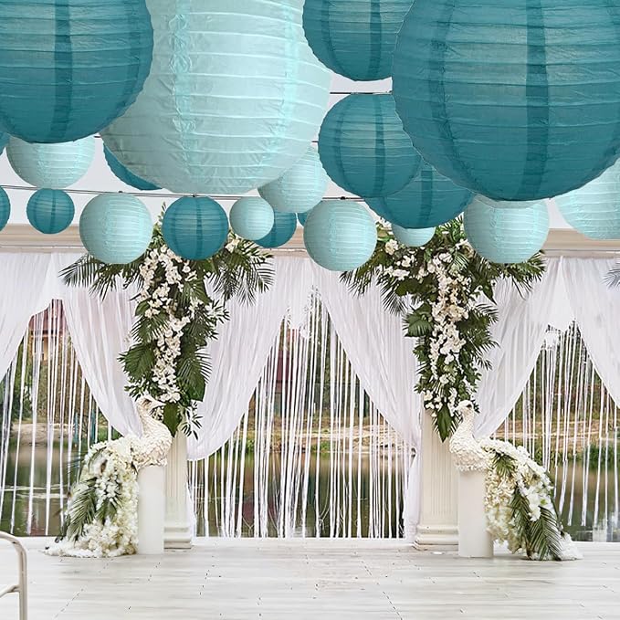 20Pcs Paper Lanterns Decorative, Teal Round Hanging Lanterns for Wedding | 6"8"10" Blue Paper Lanterns Decorations for Rustic Party Bridal Shower Birthday Baby Shower Engagement Home Classroom Decor