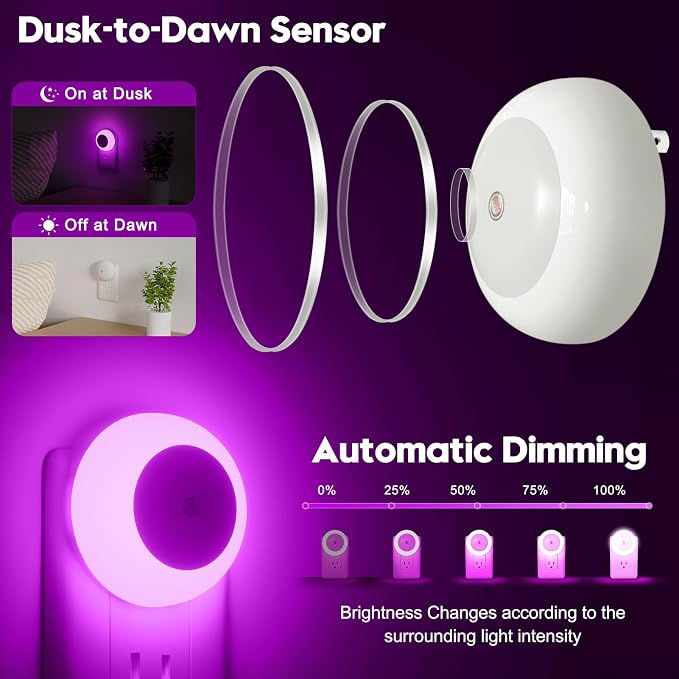 fesnne Night Light, Night Lights Plug into Wall, Dusk to Dawn Sensor, Pink Led Night Light 0.5W, 2 Pack Nightlight for Adults, Bedroom, Bathroom, Hallway, Kitchen