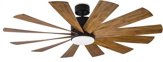 Windflower Smart Indoor and Outdoor 12-Blade Ceiling Fan 60in Matte Black/Distressed Koa with 3500K LED Light Kit and Wall Control works with Alexa, Google Assistant, Samsung Things, and iOS or Android App
