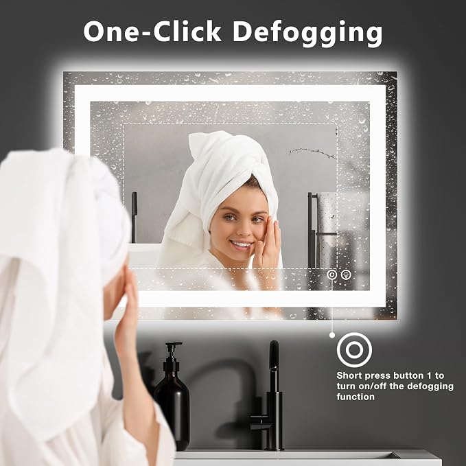 DUMOS 20"x28" LED Bathroom Mirror, Bathroom Vanity Mirror | Smart Anti-Fog, Front Light and Backlit, 3 Color Temperatures, Dimmable, Memory Function
