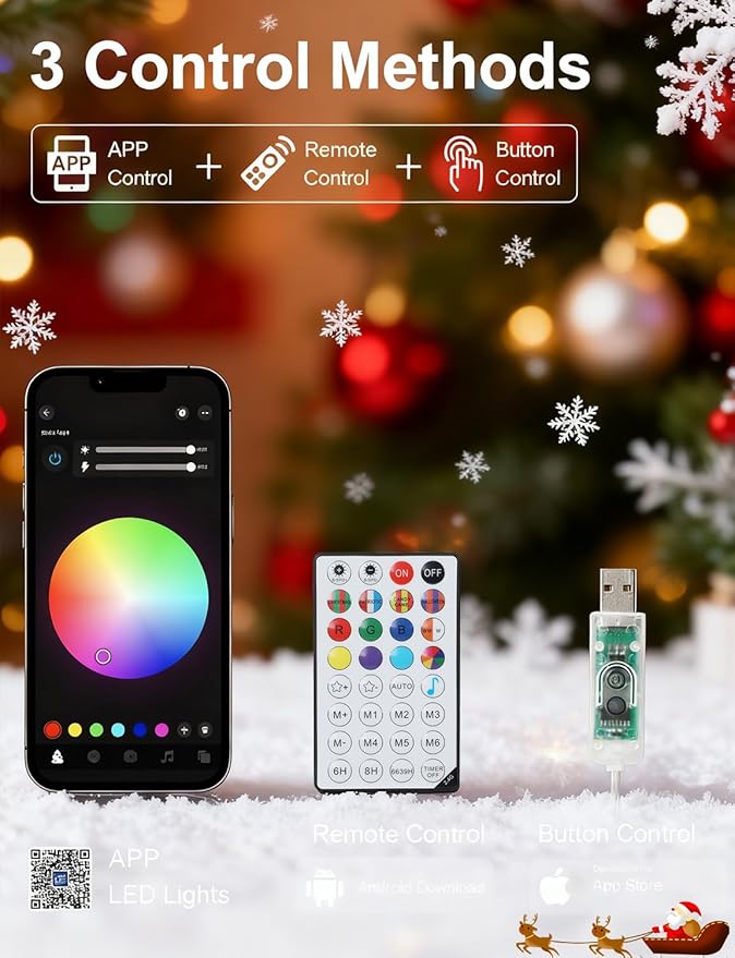 echosari Smart Christmas String Lights, 200 LED 66Ft Color Changing Fairy Light with App, Music Sync RGB Built in Chip for Bedroom Party Tree Decor (Clear Wire)