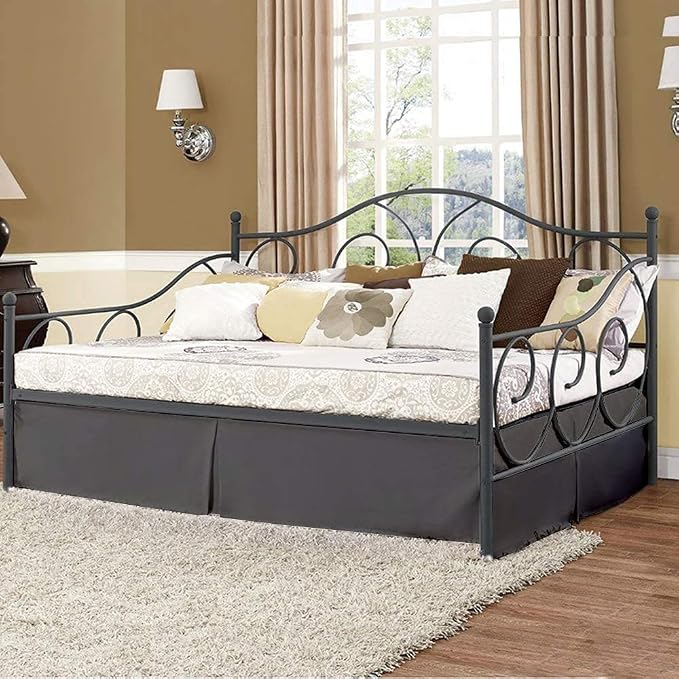 Pleated Bed Skirt with Split Corners for Daybeds - Three Side Coverage - Made with Brushed Microfiber, (Twin Size, Dark Grey Solid)/16 Inch Drop