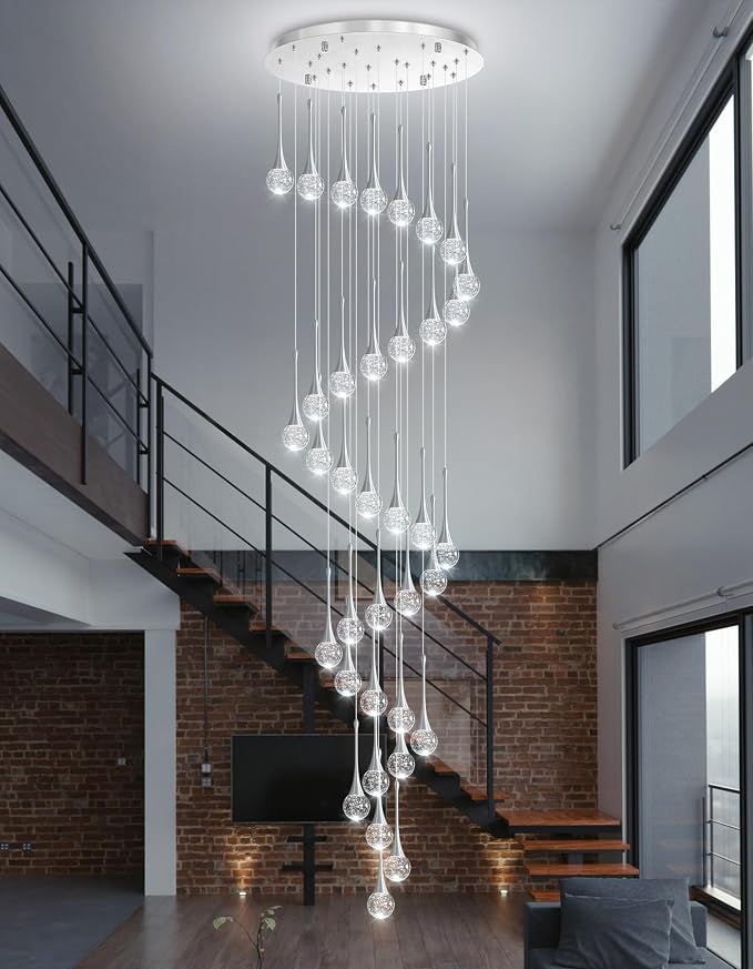 36 Light Modern Glam Crystal Chandelier for High Ceiling LED Dimmable Ceiling Pendant Light Staircase Foyer Enterway Living Room Chandelier Lighting Antique Silver