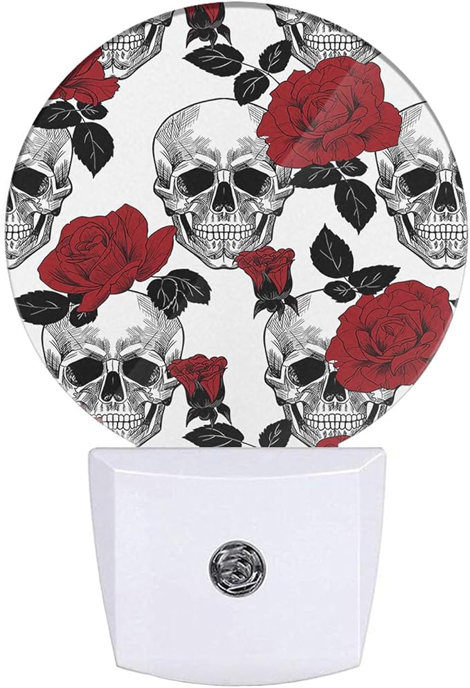 EKOBLA Halloween Rose and Skull Night Light, Vintage Seasonal Night Lights Plug Into Wall with Dusk to Dawn Sensor for All Ages