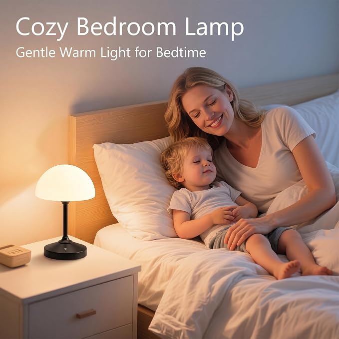 Table Lamp Cordless Lamp,5000mAh Rechargeble Battery Operated Lamp | Small Bedside Desk Lamp 11.02" with Glass Shade 3-Way Dimmable Portable LED Table Light,for Outdoor,Dinner,Patio(Black)