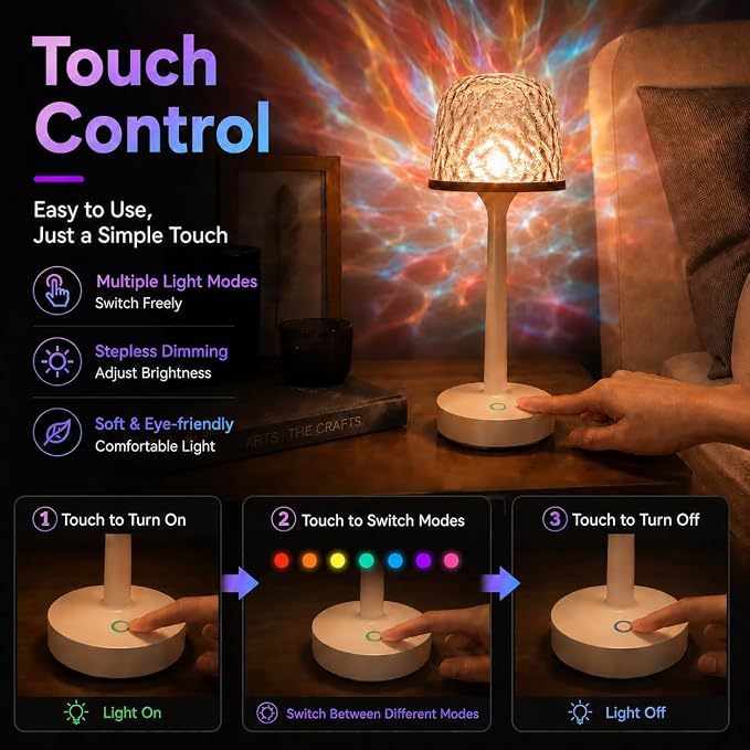 Waterproof Shower Lamp with 16 Color Ocean Wave Effect, Rechargeable LED with Remote & Touch Control, 3 White Modes, USB-C, Lamps & Shades, Lamp Sets for Bedroom, Bathroom, Living Room, Spa & Gifts