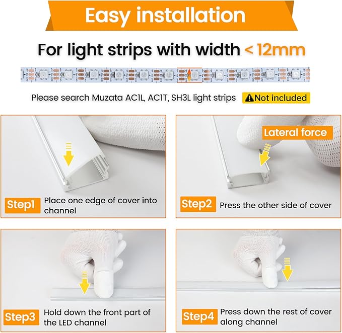 Muzata 6Pack 3.3FT/1M LED Channel Aluminum U Shape Silver LED Strip Diffuser Channel with Milky White Cover Easy Installation U1SW WW 1M