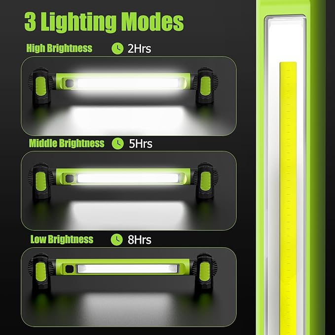 Mechanic Work Light, 3000LM Magnetic Work Lights, 5200mAh Rechargeable LED Work Light Bar, Portable Cordless Underhood Work Lights with Hooks for Inspection Workshop Emergency