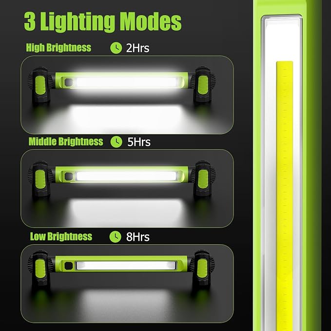 2 Pack Mechanic Work Light, 3000LM Rechargeable LED Bar, Portable, Magnetic, Hooks, SOS Flashlight