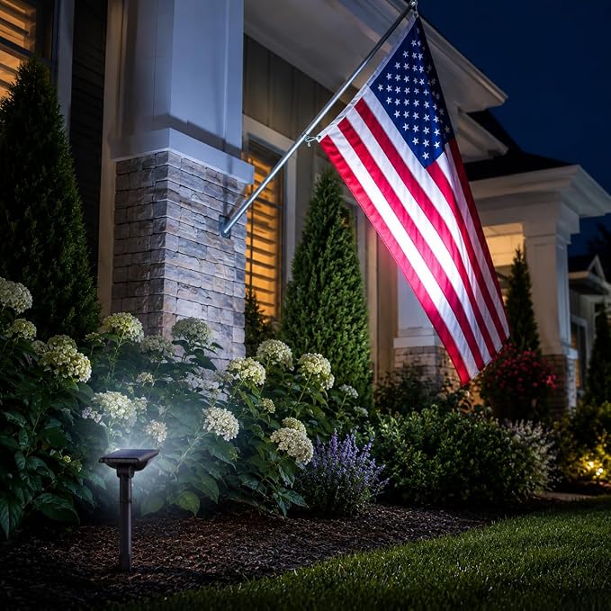 RUIKORING 73 LED Solar Spot Lights Outdoor Waterproof, Cool White, 1 Pack | Landscape Spotlight with 3 Lighting Modes, Dusk to Dawn Auto On/Off, 2-in-1 Wall & Ground Mount for Yard, Garden & Pathway