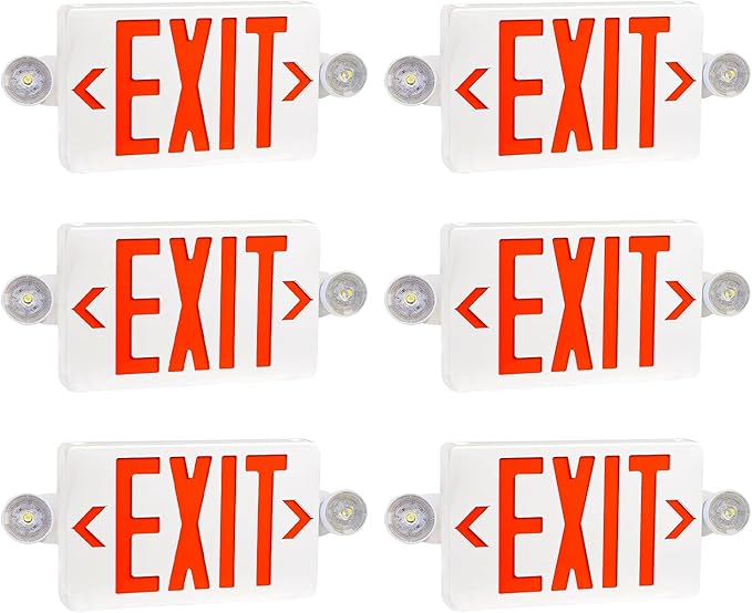 OSTEK 6 Pack Red LED Exit Sign with Emergency Lights, Two Adjustable Head Emergency Exit Lights with Battery Backup, Dual LED Lamp ABS Fire Resistance UL-Listed 120-277V