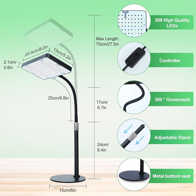 2026 Tabletop Grow Lights for Indoor Plants, Seed Starting, Bonsai, 25 Watt Power Draw, NO Need Adapter, Bright Enough Like A Small Sun, Daisy Chain Function, 16"-24" Height Adjustable