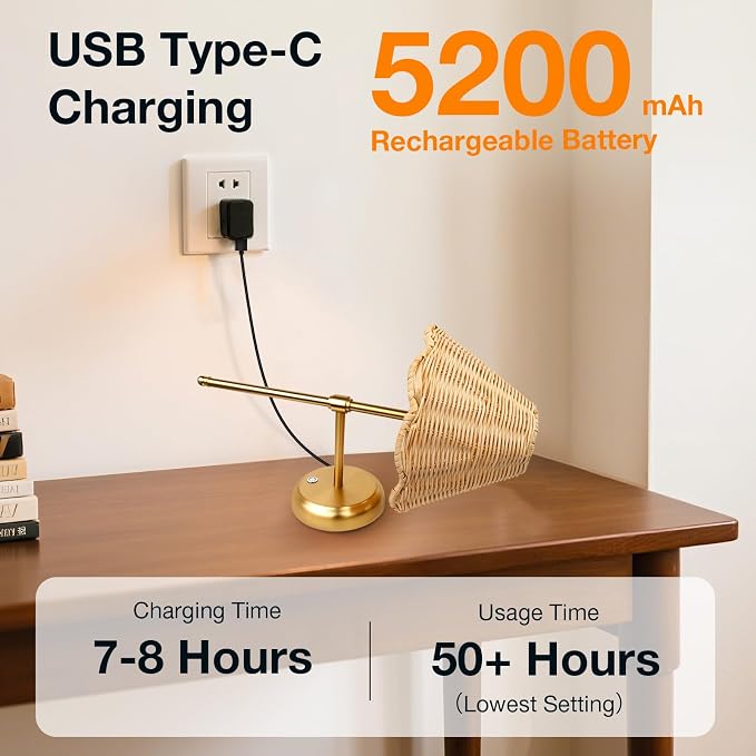 Battery Operated Boho Rattan Wall Sconce Set of 2, Stepless Dimming Magnetic Wall Lamp, 5200mAh Rechargeable Battery and Integrated LED, for Living Room Bedroom Hallway Corridor