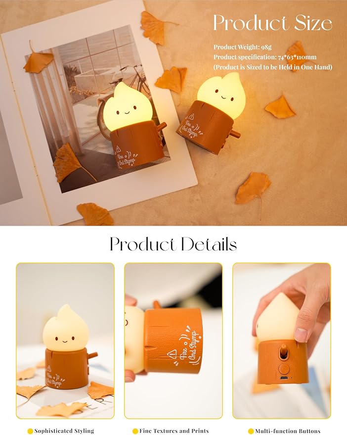 Emotional Support Flame Night Lamp, Fire with Positive Smile Candlelight Mood Light, Rechargeable Fake Candles Flickering, Cute Funny Gifts for Kids Childrens