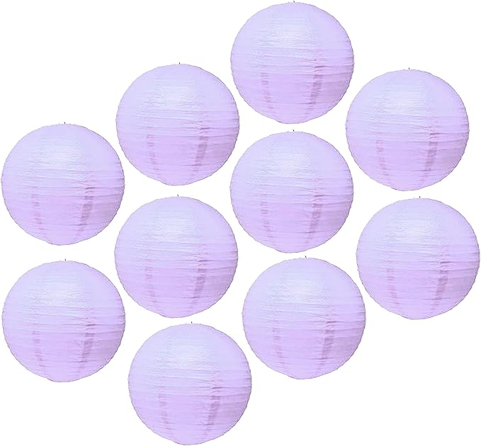 Mudra Crafts Lavender Paper Lanterns Wedding Party Decorations - 12 in 10 Round Hanging Ceiling Lanterns, 10 Pack, Decorative Lamp Shades