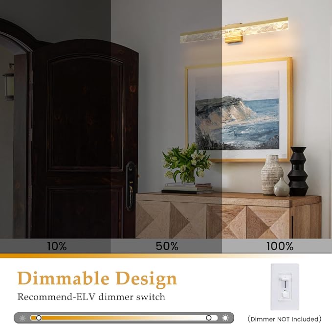 AIJIASI Gold Bathroom Light Fixtures, 32 Inch Modern Vanity Lights for Bathroom 24W Dimmable Vanity Lighting Fixtures Over Mirror LED Vanity Light Bar for Restroom Mirror 3000K