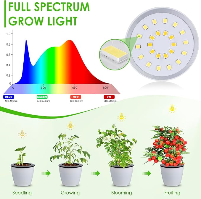 LORDEM Small Pot Clip Grow Light, Full Spectrum LED Plant Grow Lamp for Indoor Growing, Auto On/Off Timer 4/8/12H, Plant Light with 4 Dimmable Brightness Levels, Ideal for Small Indoor Plants, 3 Pack