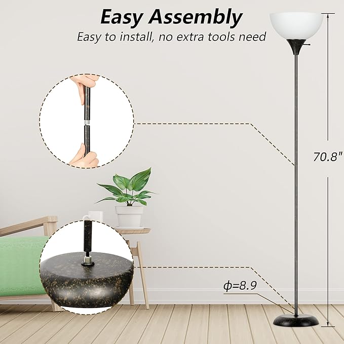 Floor Lamp, Standing Lamp for Bedroom, Drop-Resistant White Lampshade, Rotary Switch, Industrial Metal Floor Lamp for Living Room Bedroom Study Office Kid’s Room