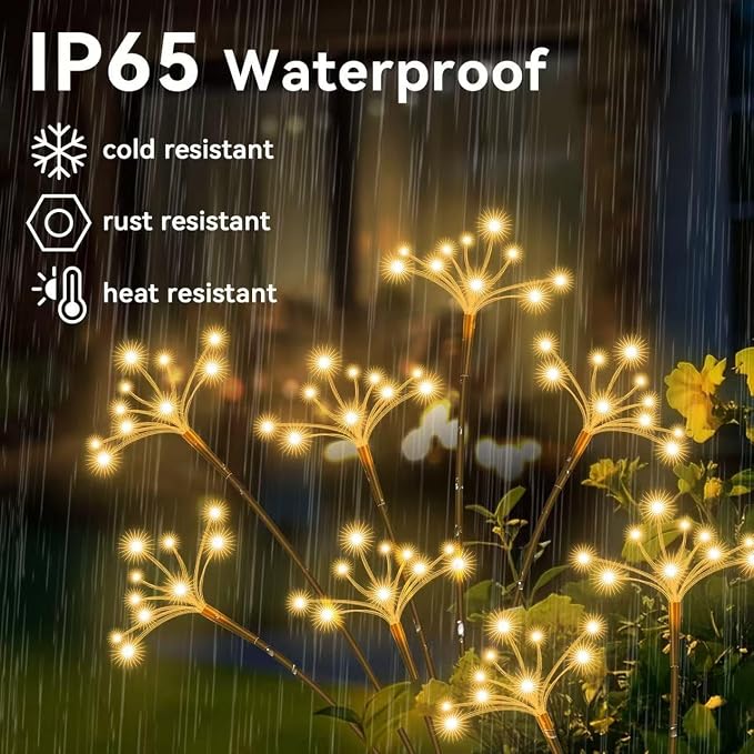 Solar Garden Lights, New Upgraded 6 Pack Solar Swaying Starburst Light, Waterproof Fireworks Outdoor Lights, Yard Patio Pathway Decoration, Warm White