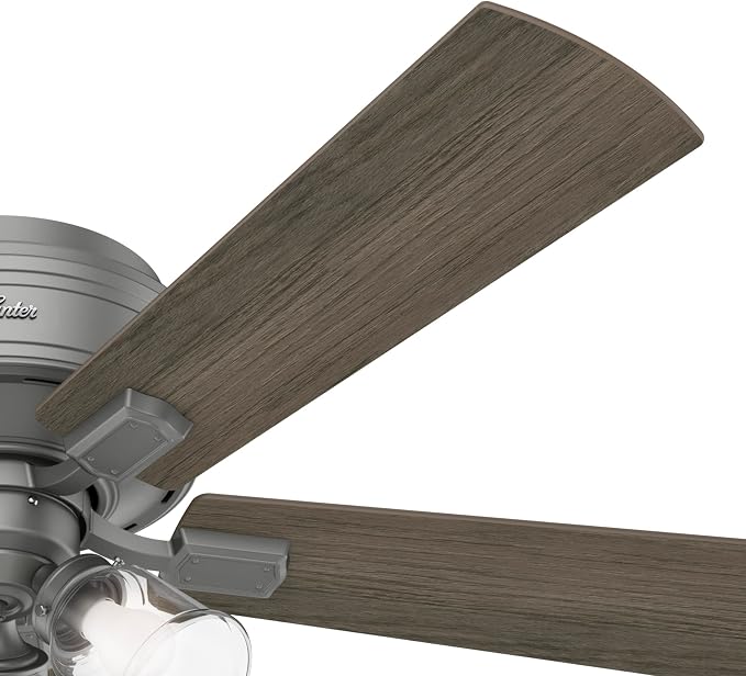 Hunter Crestfield, Indoor, Ceiling Fan, Quiet, 52 inch, Matte Silver | with LED Lights and Pull Chain, Low Profile Flush Mount, 5 Blades, For Bedroom, Living Room, Kitchen, 51020