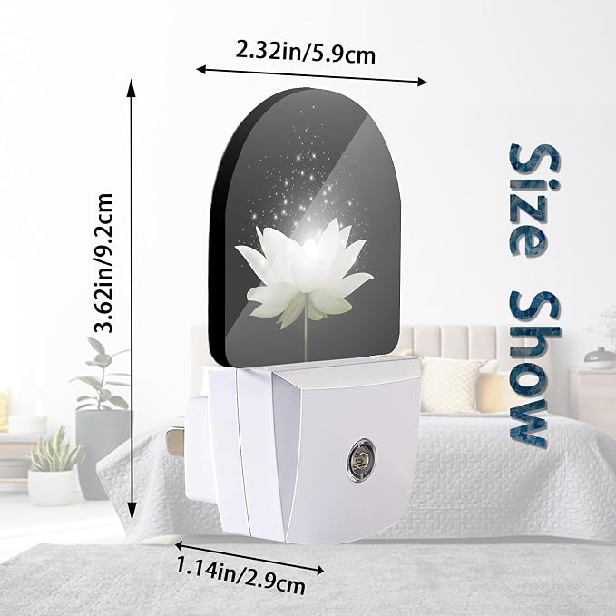 Magic White Lotus Flower Night Lights Plug into Wall for Girls Boys Room,Night Light LED Lamp Dusk to Dawn Sensor Round Lamp for Bedroom Bathroom Hallway Home Wall Decor