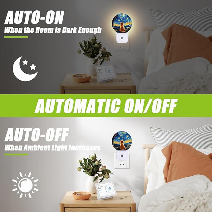 Lonely Cat Night Light,Starry Night Lights Plug into Wall for Kitchens Toilets Bedroom Decorative Half Round Nightlight Led Lamp 0.5W Sleep Friendly