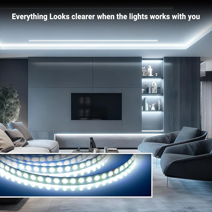 DAYBETTER COB LED Strip Light Daylight White, 32.8 ft Dimmable 6500K Super Bright White Led Lights, 24V Flexible LED Tape Light for Bedroom, Kitchen, DIY Lighting