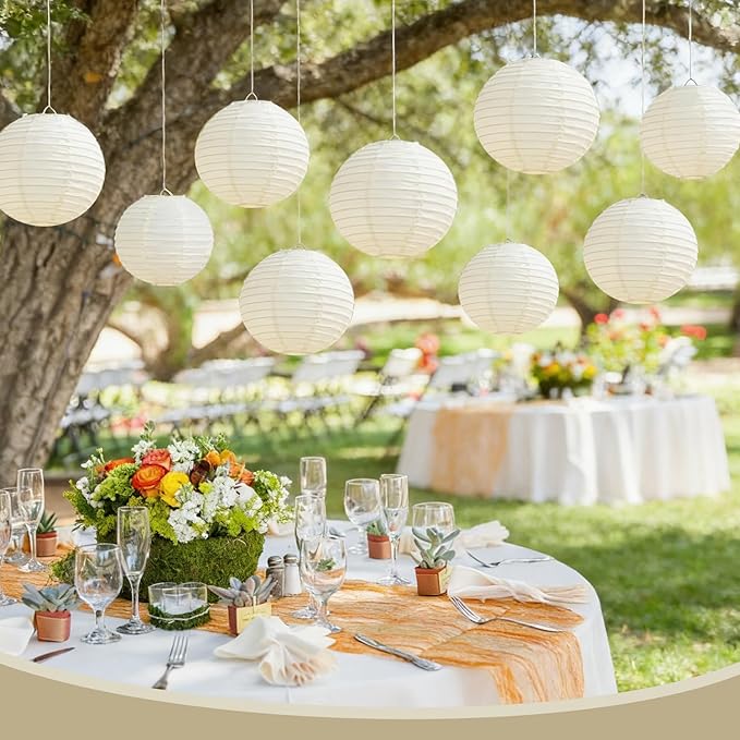 Cream Paper Lanterns 9Pcs Hanging Round Paper Lanterns Lamp for Wedding Engagement Birthday Baby Shower Bridal Shower Party Decoration