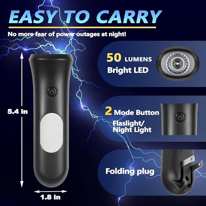 ROSSEX 4 in 1 Emergency Power Failure Lights for Home, 9 Pcs Rechargeable LED Flashlight, Automatic Turn-On Power Outage Light Plug in Wall for Snow Storm Weatheready, Black