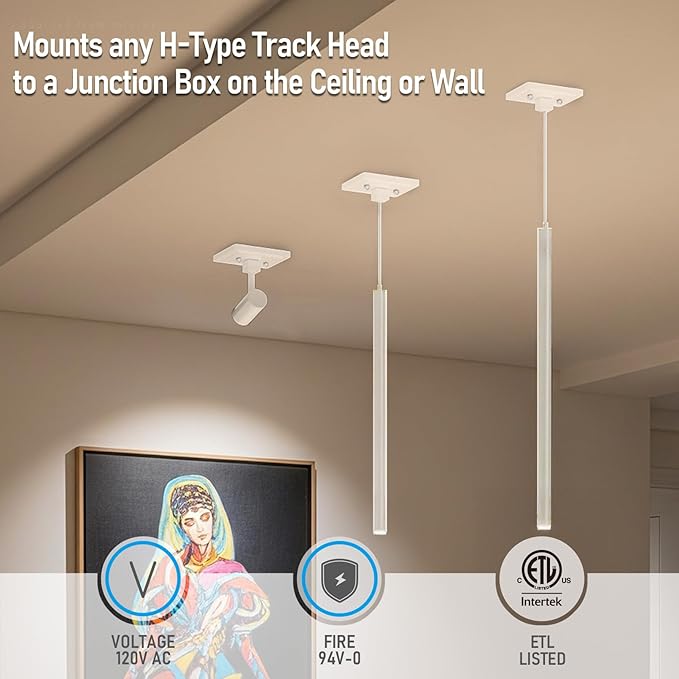 LEONLITE H Track Monopoint Canopy, Convert Track Fixtures and Pendants into Monopoints, ETL Listed, Flame Retardant Material, 120V, for H Type Track Lighting System, White, Pack of 4