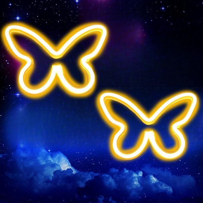 Butterfly Neon Signs for Wall Office Dorm Wedding Birthday Party Room Decor,Neon Butterfly Led Signs Butterfly Decorations for Teen Girls,USB or 3-AA Battery Powered,2Pack(Warm White)
