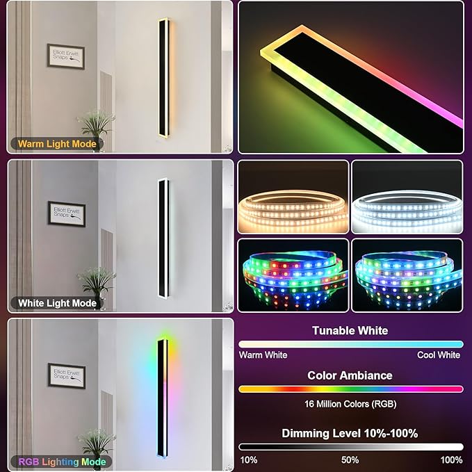 Modern RGB Long Outdoor Wall Lights for House,2 Pack RGB LED Wall Light Fixture,40 inch Led Liner Wall Sconce Lights,Dimmable Exterior lighting Fixtures for Porch,Garage,Patio with Romote Control