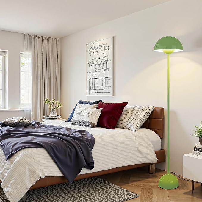 Coucrek Floor Lamp, 66'' Industrial Standing Lamp for Living Room | Tall Lamp with Unique Reflecting Shade, Mid Century Modern Ambient Lighting for Bedroom Corner, Pastel Green