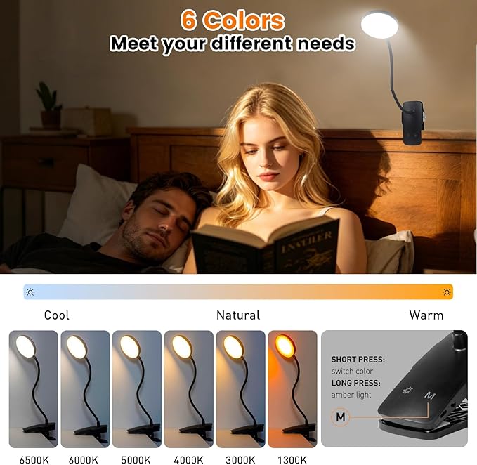Cordless Rechargeable Clip On Desk Lamp Thick Flexible 360° Gooseneck | 450 Lumen Eye Protect Light,30 Custom Lighting Modes,5-30H Long Life Battery for Bed Headboard Desk Puzzle Craft ,Black 2 Pcs