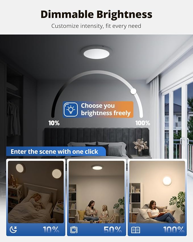 wowatt 10000mAh Rechargeable Battery Operated Ceiling Light with Remote 2PC | 400LM, Wireless Magnetic Overhead Lighting, Motion Sensor, 3 Color Changing, Dimmable Rechargeable Ceiling Lights for Shower