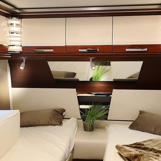 THALASSA 12V RV Wall Sconces - Boat Reading Light Interior Warm White with Built-in Touch Dimmer Switch as Camper Indoor Spotlight for DC Volts Systems of Motorhouse Caravan Vehicle Yacht
