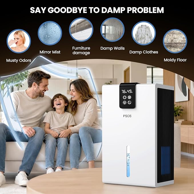 Dehumidifier, Dehumidifiers for Home, 98 OZ Water Tank, (1000 sq.ft) Quiet Dehumidifier for Basement Bathroom Bedroom with Humidity Display, Auto Shut Off, Relaxing 7 Color Ambient Light(White)