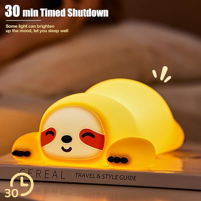 Cute Sloth Night Light, Squishy Sloth Novelty Animal Lamp, 3 Level Dimmable Nursery Nightlight with Timer, Food Grade Silicone Touch Night Light Fun Gifts for Kids Boys Girls Baby